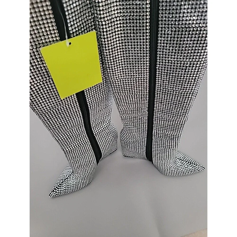 Gianni Bini Gabor Two Rhinestone Pointed Toe Tall Wedge Boots Size 7M